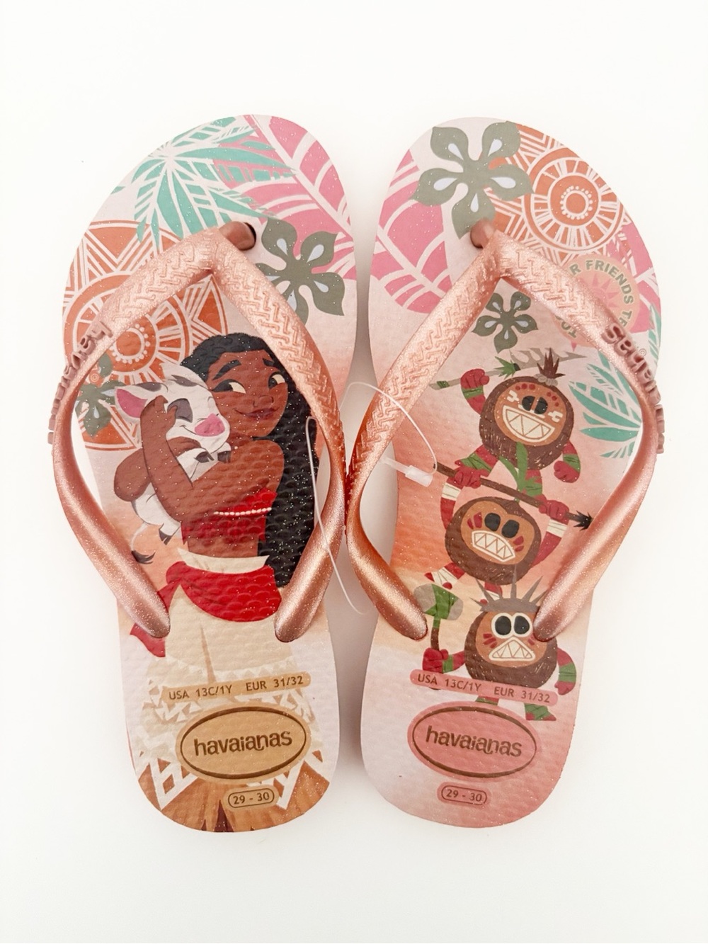 Havaianas Kids Disney Moana Flip Flops with Rose Gold Straps Size 13C / 1 YOUTH